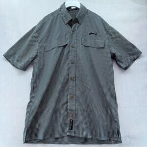 Men’s Bluefin Black/White Gingham Short Sleeve Performance Sport Fishing Shirt S